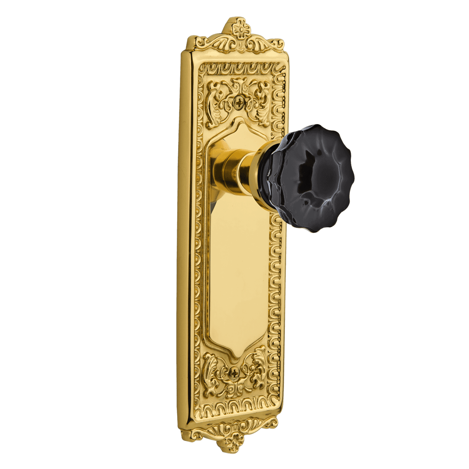 Polished Brass Egg & Dart Long Plate with Black Crystal Knob - Elegant Cabinet Hardware for Kitchen, Bathroom & Furniture Drawers