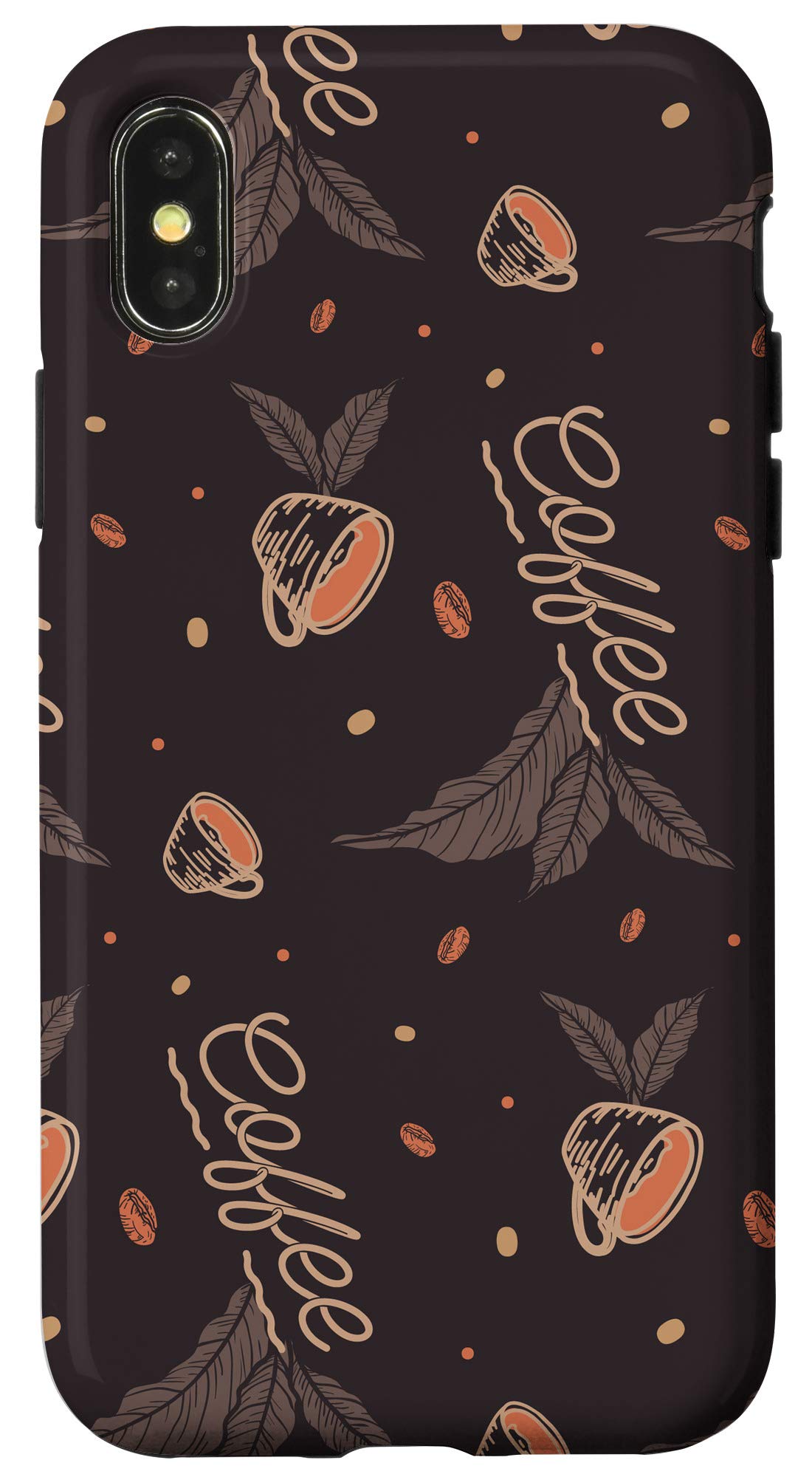 iPhone X/XS Coffee Lover Case - Brown Coffee Leaves & Beans Design - Perfect for Coffee Enthusiasts & Daily Use