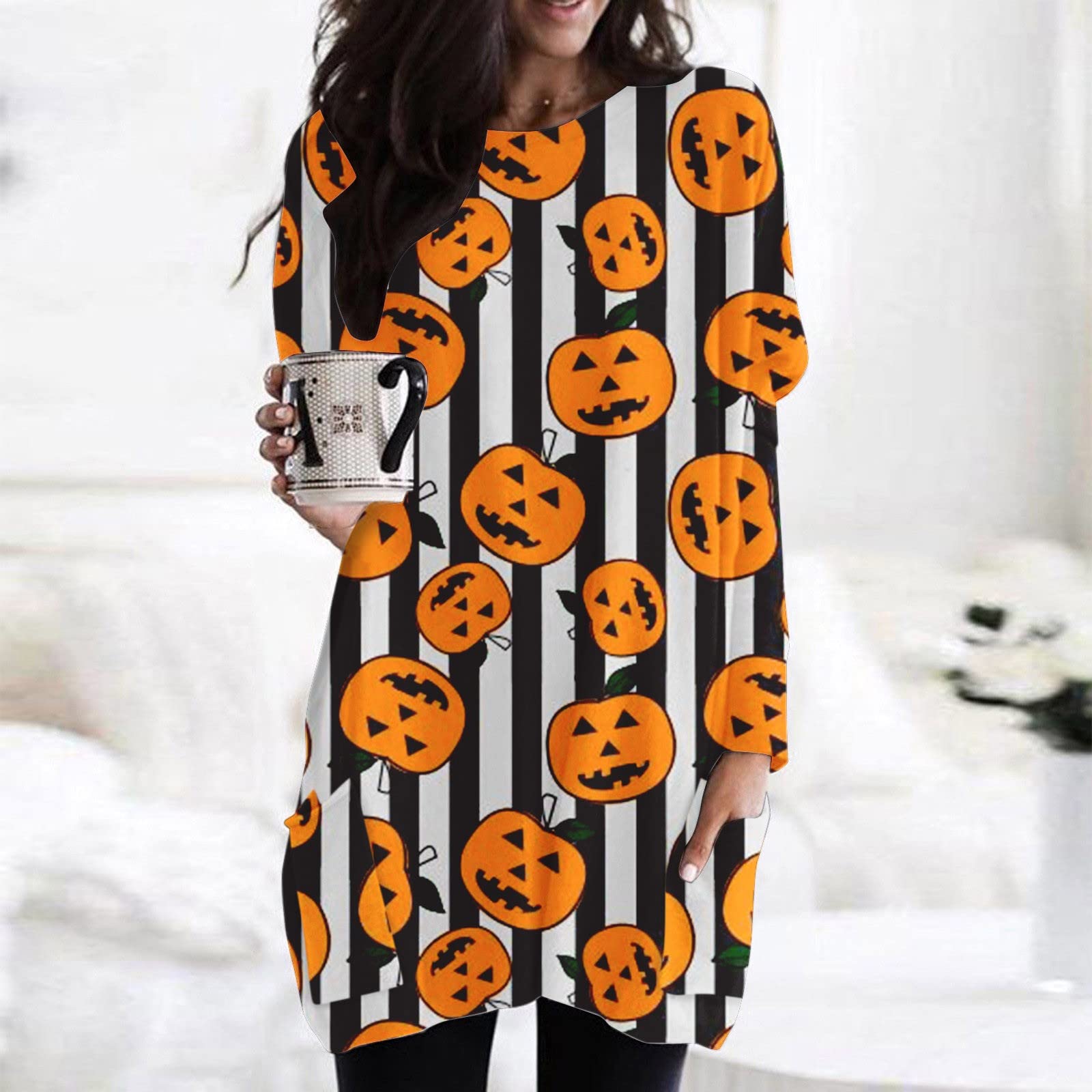 Halloween Tops for Women - Plus Size Crew Neck Printed Tennis Shirt | Lightweight Work & Office Blouse | Costume Party, Trick or Treat, Casual Wear