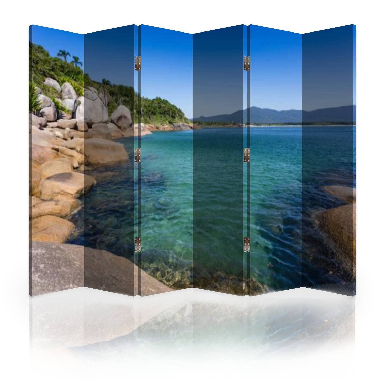 6-Panel Folding Room Divider Screen - Canvas Privacy Partition for Home, Office & Beach - Florianopolis Inspired Wall Separator for Bedrooms, Living Spaces & Outdoor Use