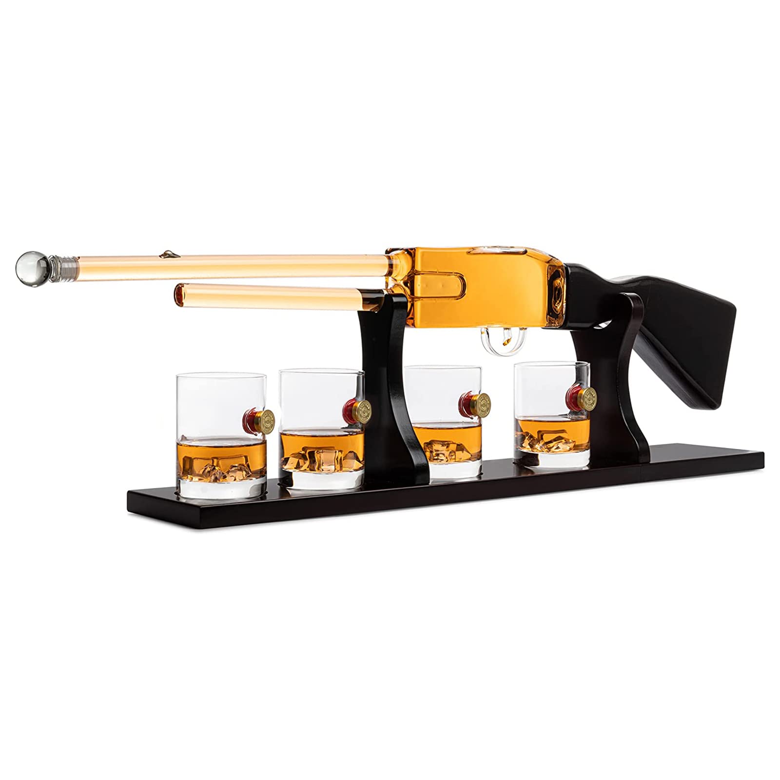 20oz Shotgun Rifle Wine & Whiskey Decanter Set with Bullet Glasses - Unique Firearm-Themed Barware for Men, Veterans & Military | Perfect Gift for Home Bars, Hunting Cabins & Man Caves (30