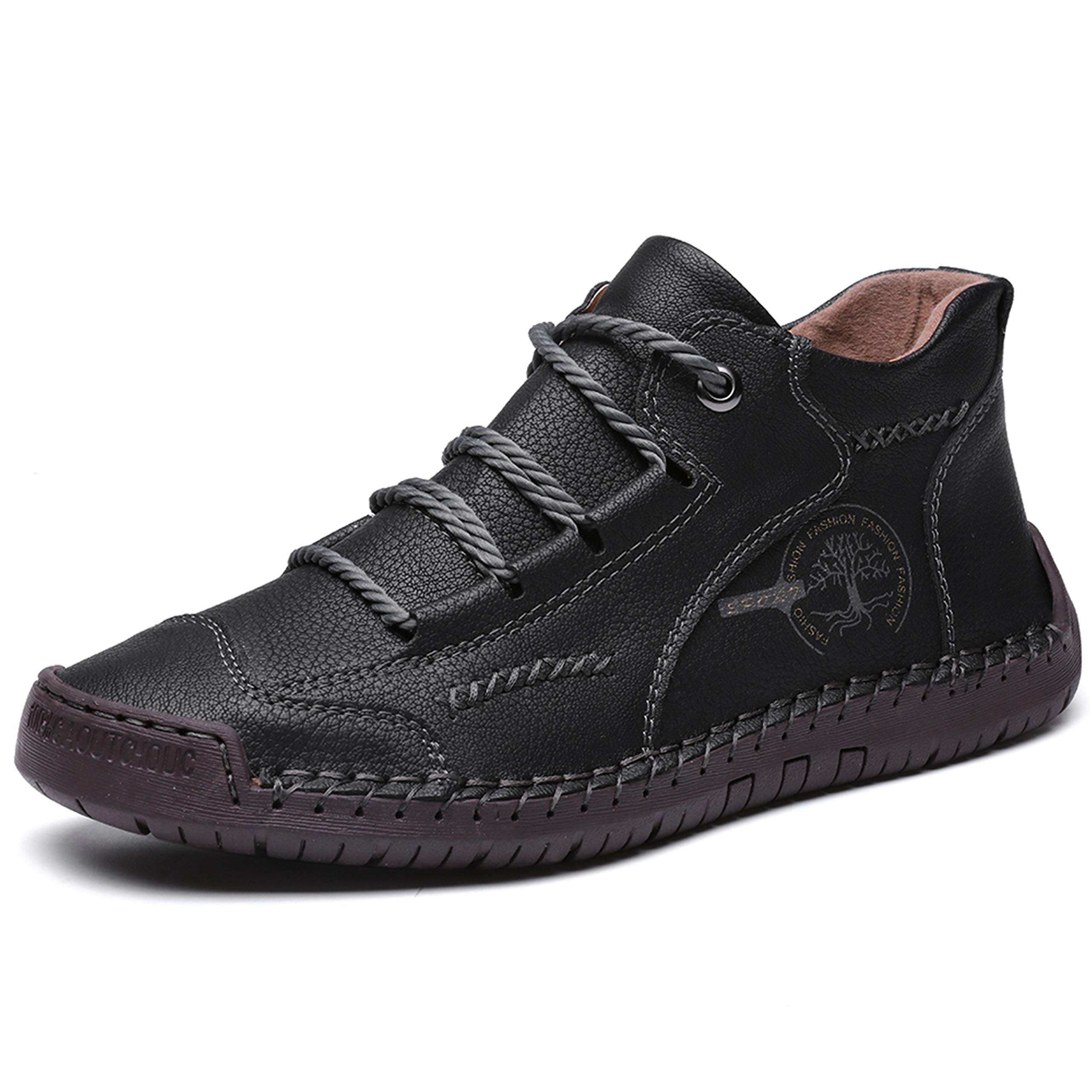 Men's Casual Leather Oxford Dress Shoes - Hand Stitched Classic Ankle Boots with Breathable Comfort for Driving & Daily Wear | Lace-Up Flats for Business, Office & Formal Occasions