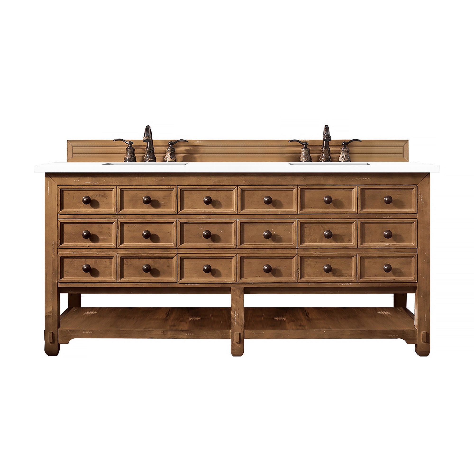 Malibu 72 Inch Double Bathroom Vanity with Honey Alder Wood & 3CM Classic White Quartz Countertop - Perfect for Master Bathroom Renovation and Modern Home Decor