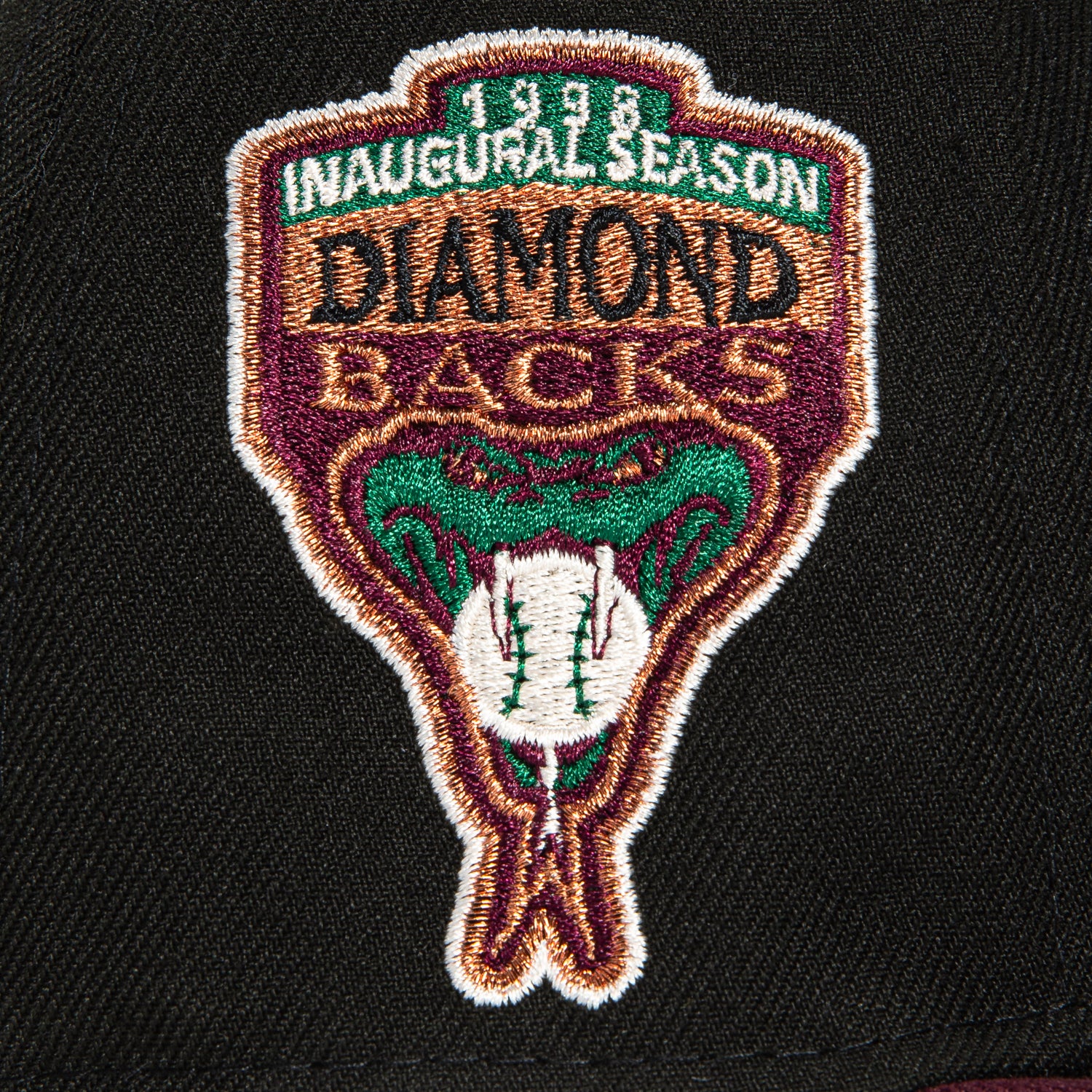New Era 59Fifty Arizona Diamondbacks Inaugural Patch Snapback Hat - Black, Maroon & Metallic Copper | MLB Baseball Cap for Fans & Collectors | Game Day, Casual Wear & Sports Events