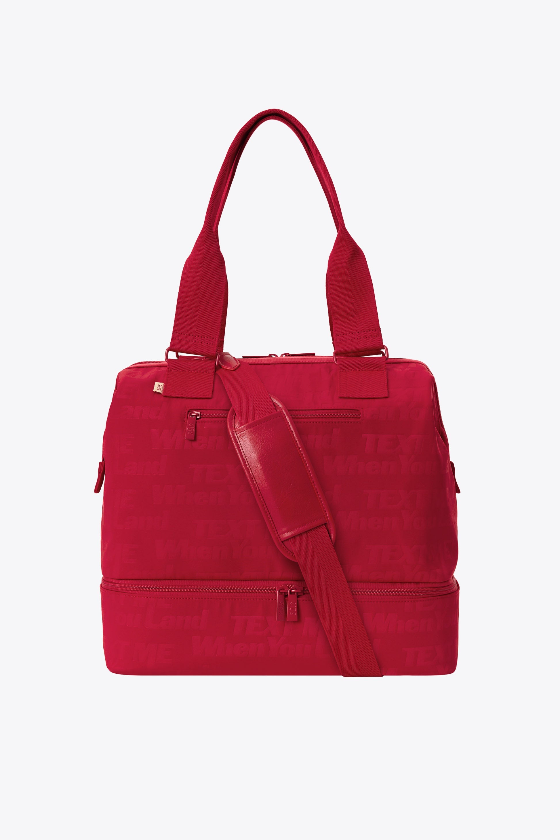 Mini Weekender Bag in Text Me Red - Stylish & Compact Travel Duffel for Weekend Getaways, Gym, or Overnight Trips