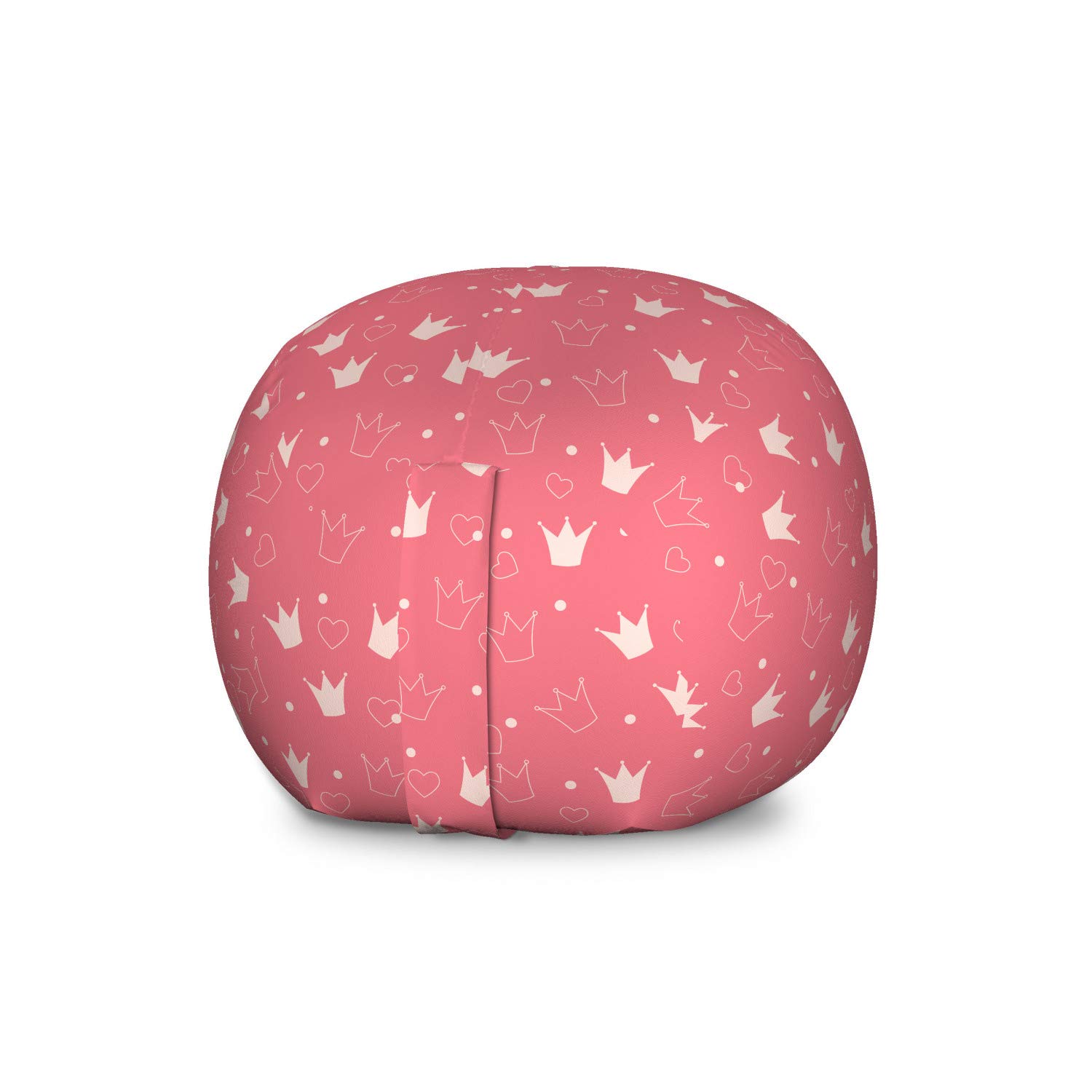 Ambesonne Cartoon Toy Storage Bag Chair - Large Washable Stuffed Animal Organizer with Pastel Crowns, Dots & Hearts Pattern in Champagne Pink | Kids Room Decor, Playroom Organization, Nursery Storage Solution