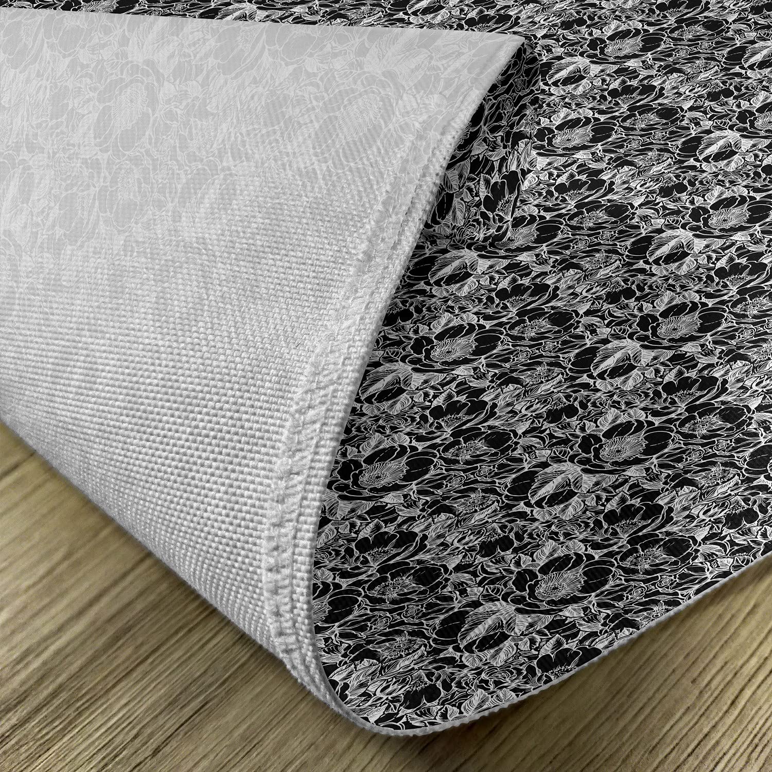 Ambesonne Floral Place Mats Set of 4 - Monochrome Peony Flowers Design, Washable Fabric Table Mats for Dining Room & Kitchen Decor in Charcoal Grey & White | Perfect for Dinner Parties, Holiday Gatherings & Everyday Meals