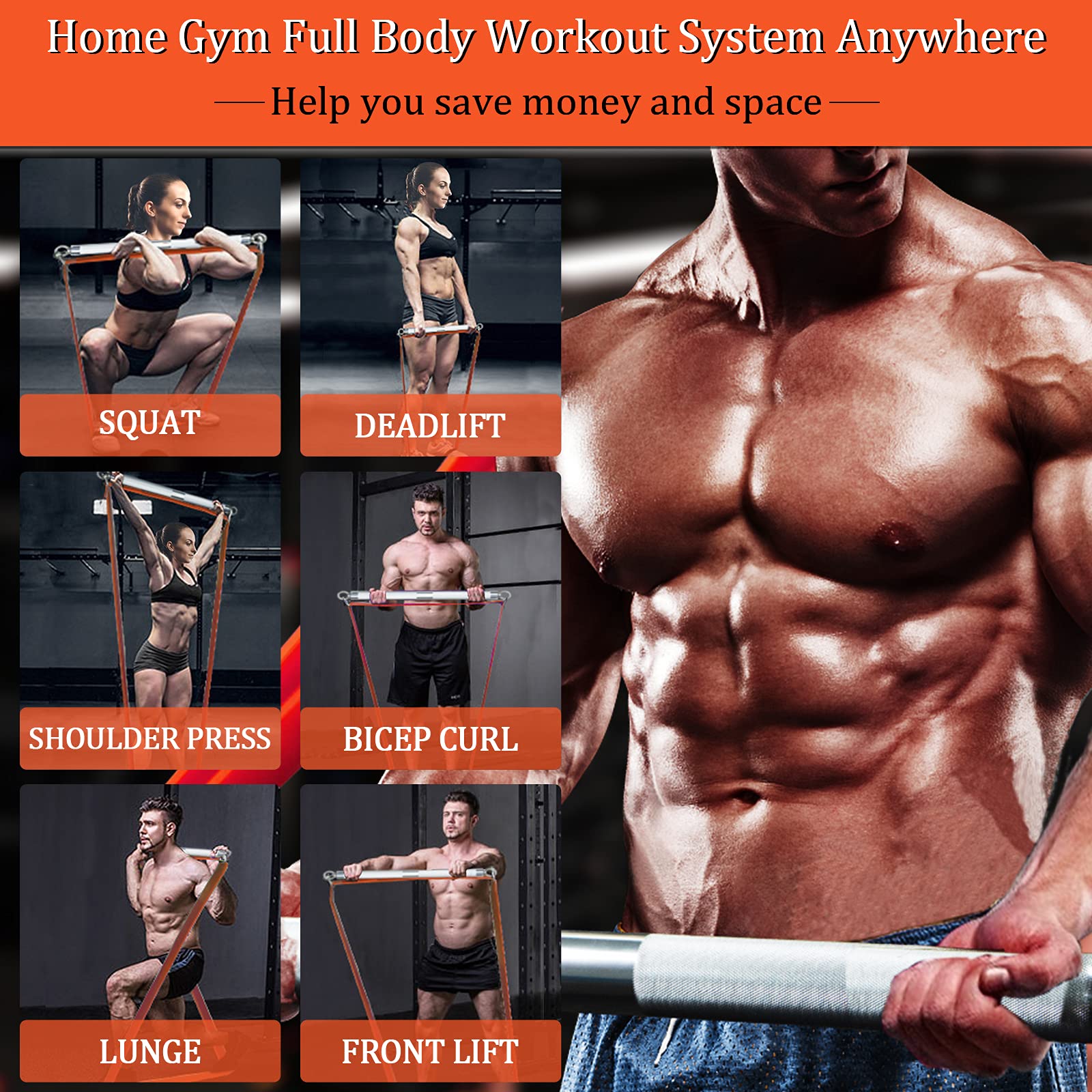 Premium Heavy Duty Home Gym Resistance Band Bar Set - 4 Stackable Bands, Detachable Full Body Workout Equipment (500LBS Capacity) for Strength Training, Muscle Building & Home Fitness | Includes Workout Guide & Storage Bag | Perfect for Small Spaces, Travel & Apartment Workouts