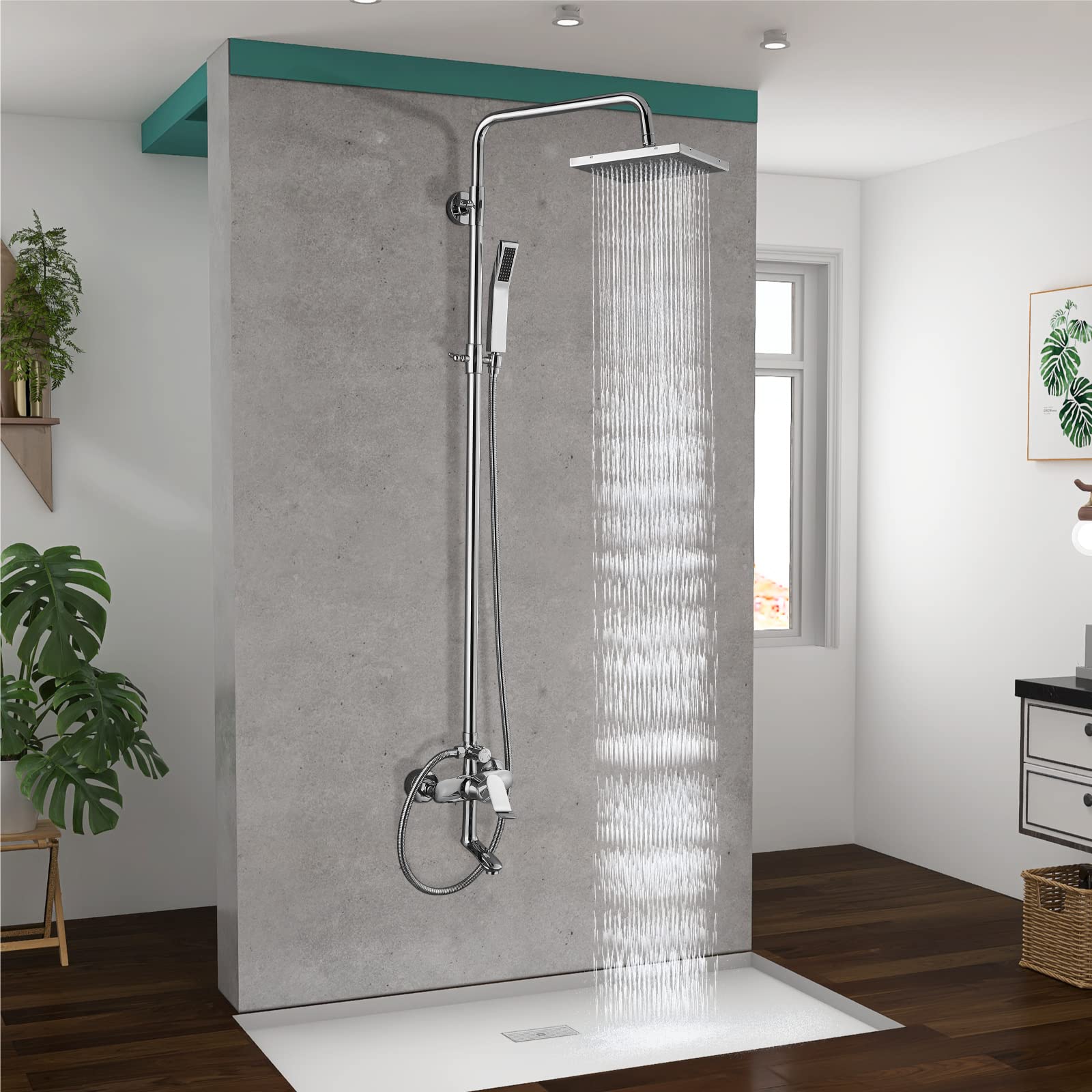 Polished Chrome 3-Function Exposed Shower System with 8 Inch Square Rainfall Shower Head - Wall Mount Bathroom Faucet Set for Modern Luxury Showers | Perfect for Master Bathrooms & Spa-Like Experiences
