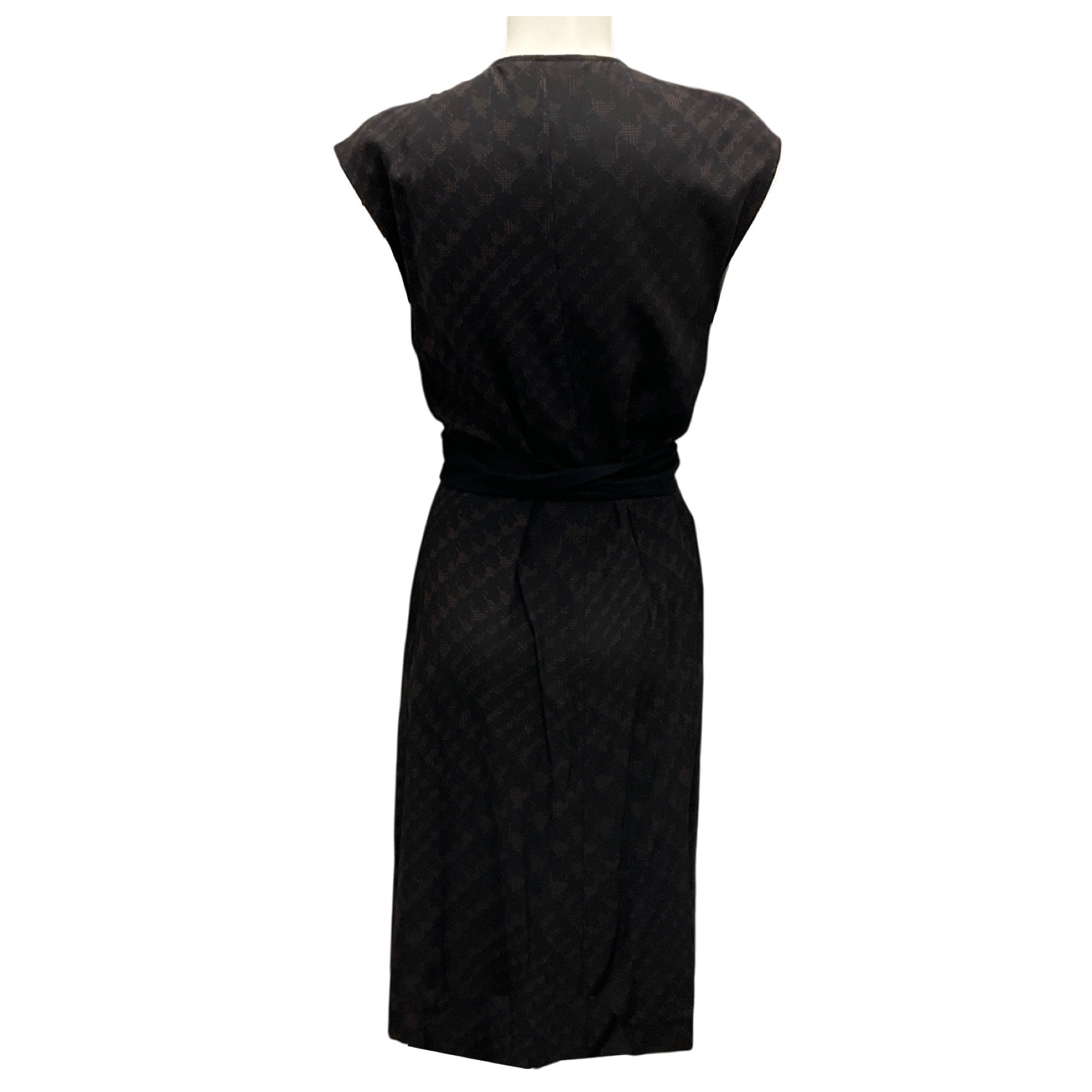 Max Mara Black & Brown Houndstooth Silk Wrap Dress for Women - Elegant Office Wear & Evening Cocktail Party Dress