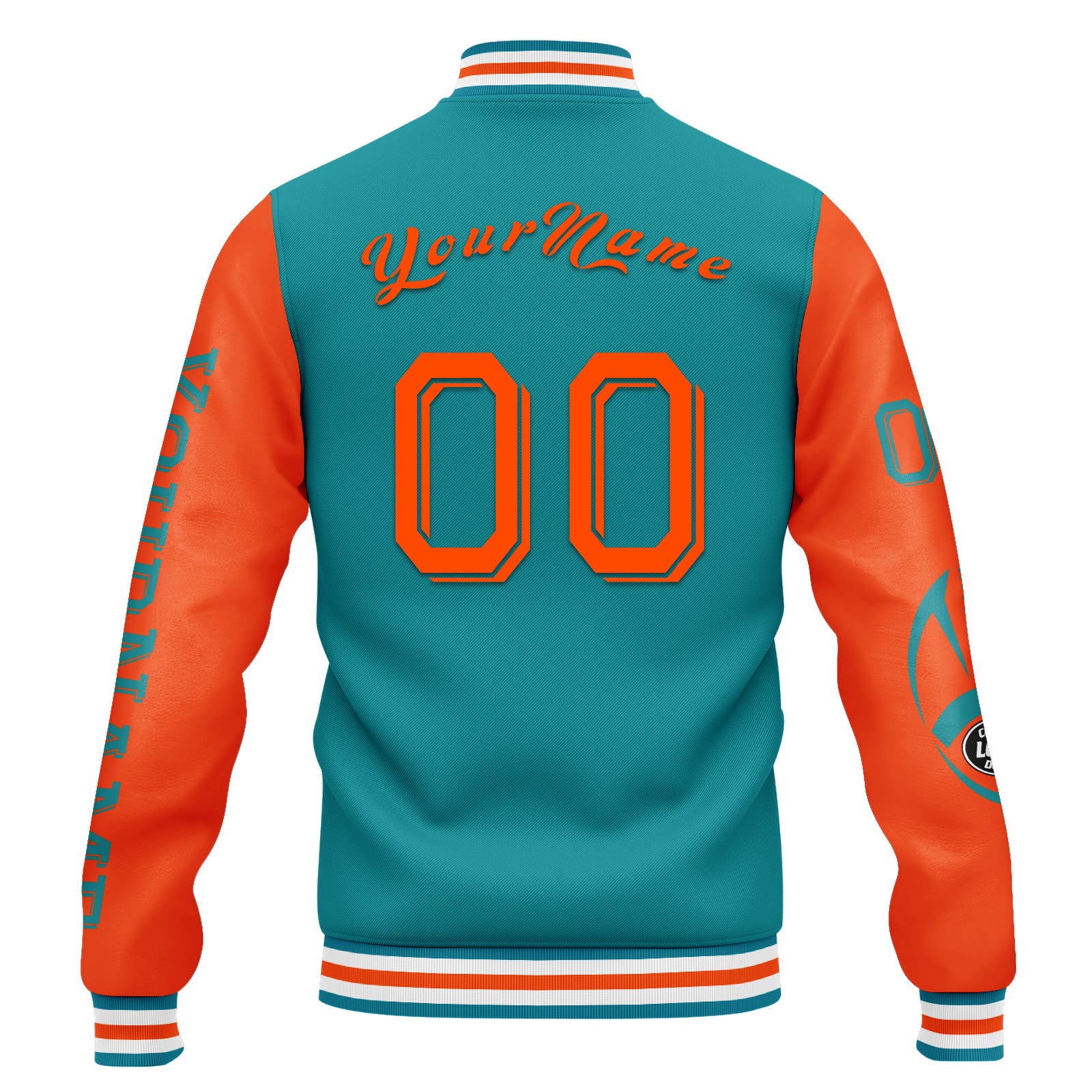 Custom Blue & Orange Miami Bomber Jacket - Personalized Varsity Letterman Jacket with Full Snap Closure (FZ005SX D020290 24) - Perfect for School Spirit, Sports Events & Streetwear Fashion