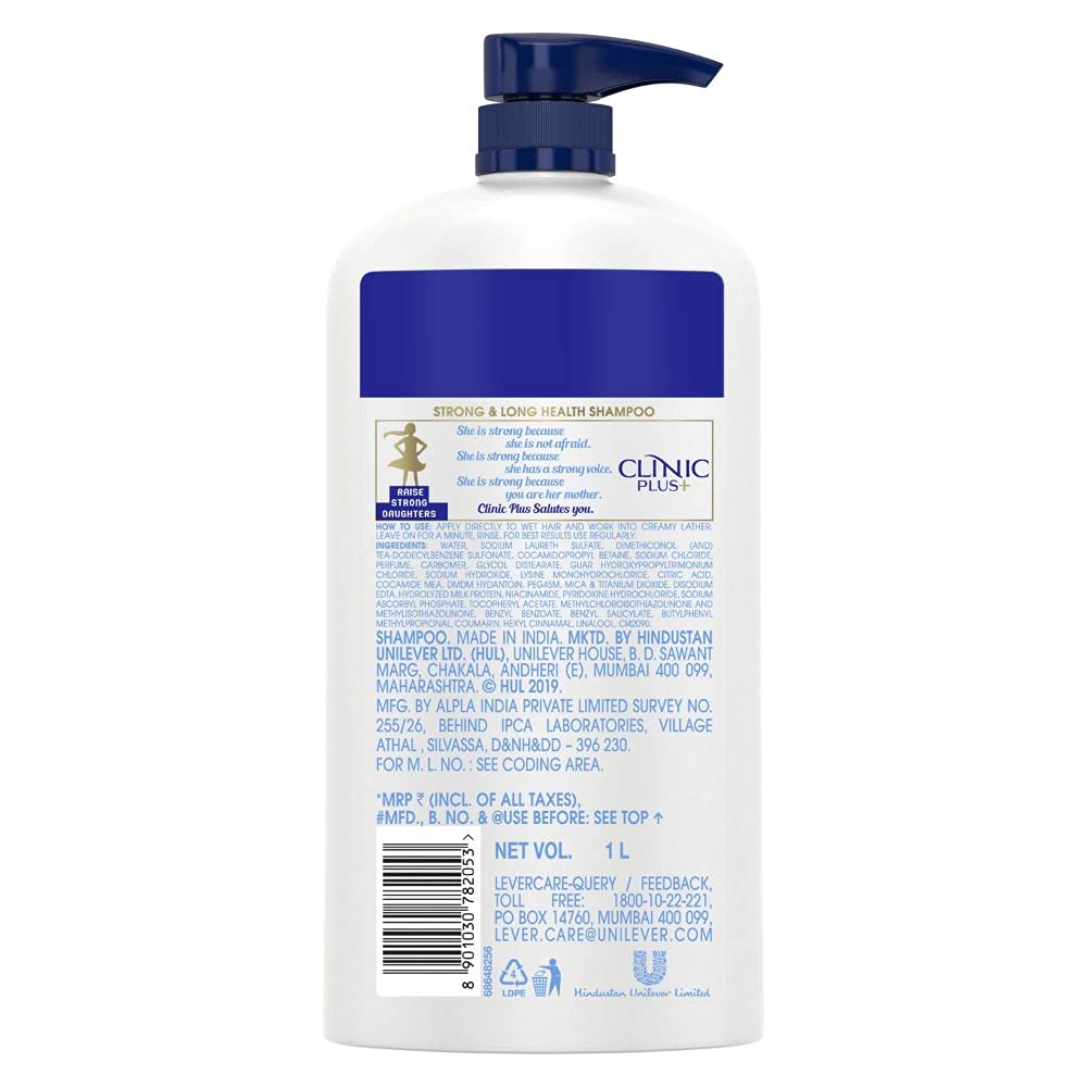 Clinic Plus Strong & Long Protein Shampoo 1L for Hair Growth & Strength | Clinic Plus Strong & Thick Shampoo with Milk Protein & Almond Oil 355ml for Volume & Hair Repair | Daily Hair Care for Women & Men