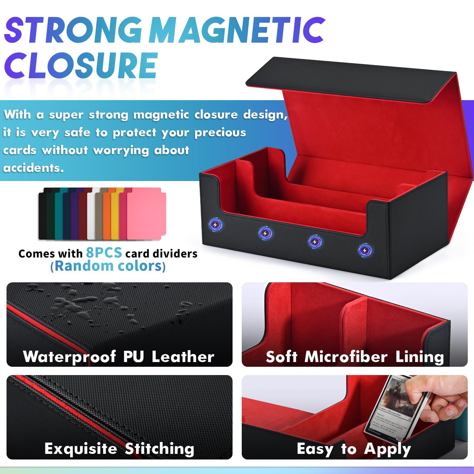Ecaqlin Magnetic Closure Card Storage Box - Blue & Black Trading Card Holder for Game Cards, Collectibles, and Sports Cards | Perfect for MTG, Pokemon, and Yu-Gi-Oh Card Protection & Organization