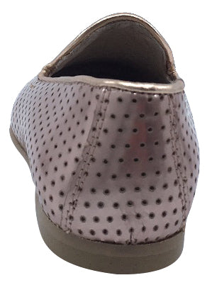 Hoo Shoes Girls Smoking Loafers - Rose Gold Perforated Leather Slip-On Shoes for School, Party & Casual Wear | Comfortable & Stylish Flats for Teens & Kids