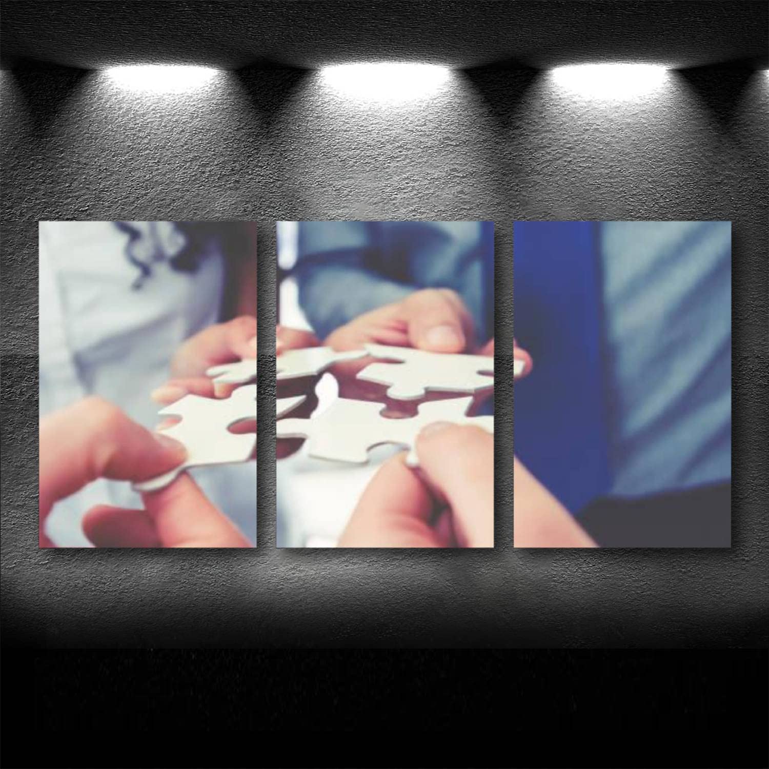 Modern Canvas Wall Art - Business Team Holding Jigsaw Puzzle Pieces - Large 36x72 Inch Gallery Wrapped Framed Painting - Ready to Hang Living Room & Office Decor - Perfect for Corporate Gifts, Home Offices & Conference Rooms