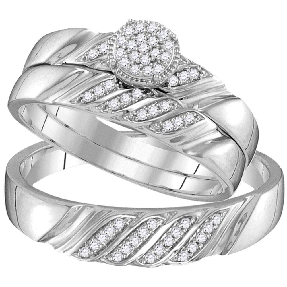 1/5 Carat Sterling Silver Diamond His & Hers Engagement Wedding Band Ring Set - Perfect for Bridal Trio, Anniversaries & Romantic Gifts