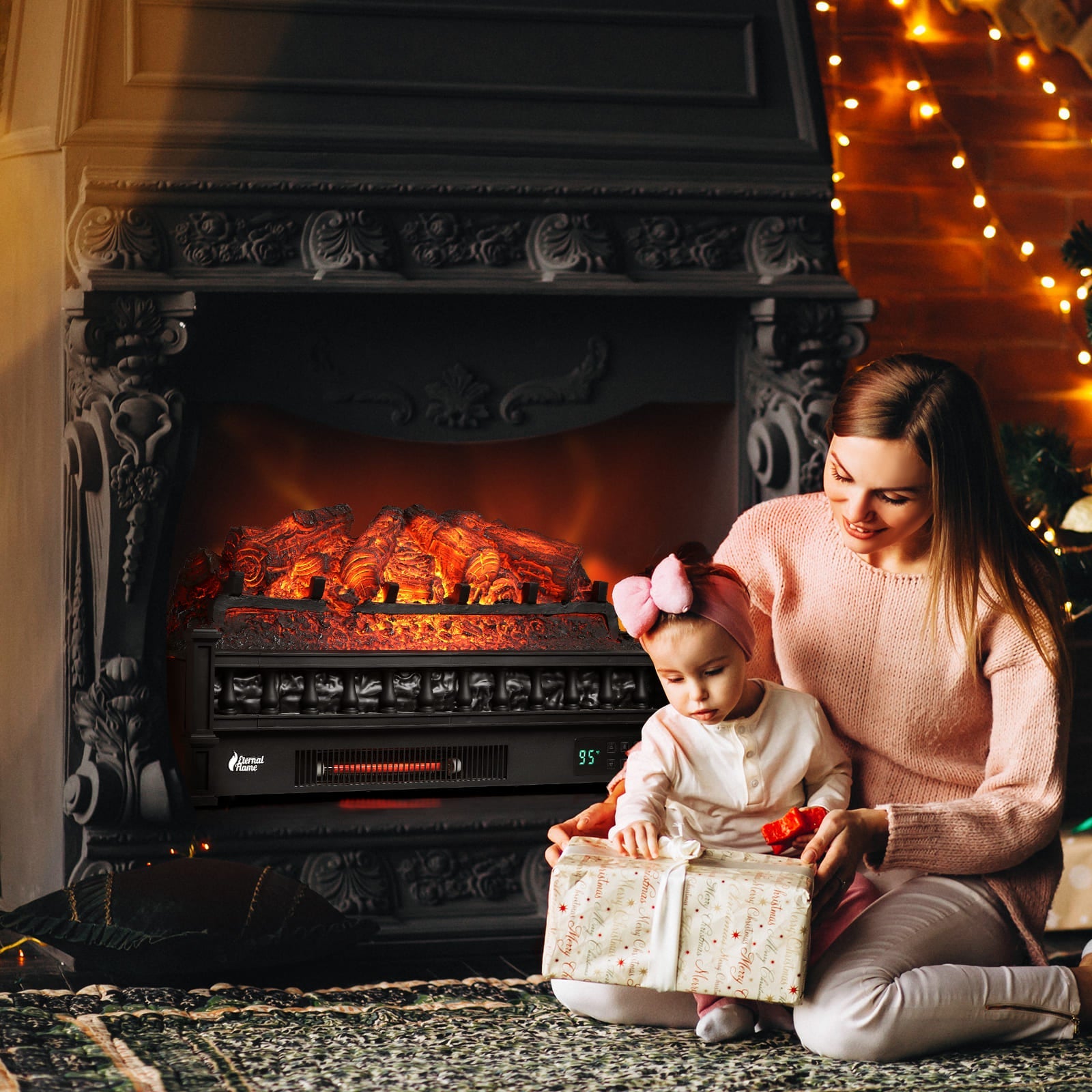 Eternal Flame EF26 PB Smart WiFi Electric Fireplace Logs - Remote Control, Realistic Flames, Energy Efficient for Living Room, Bedroom & Office Heating