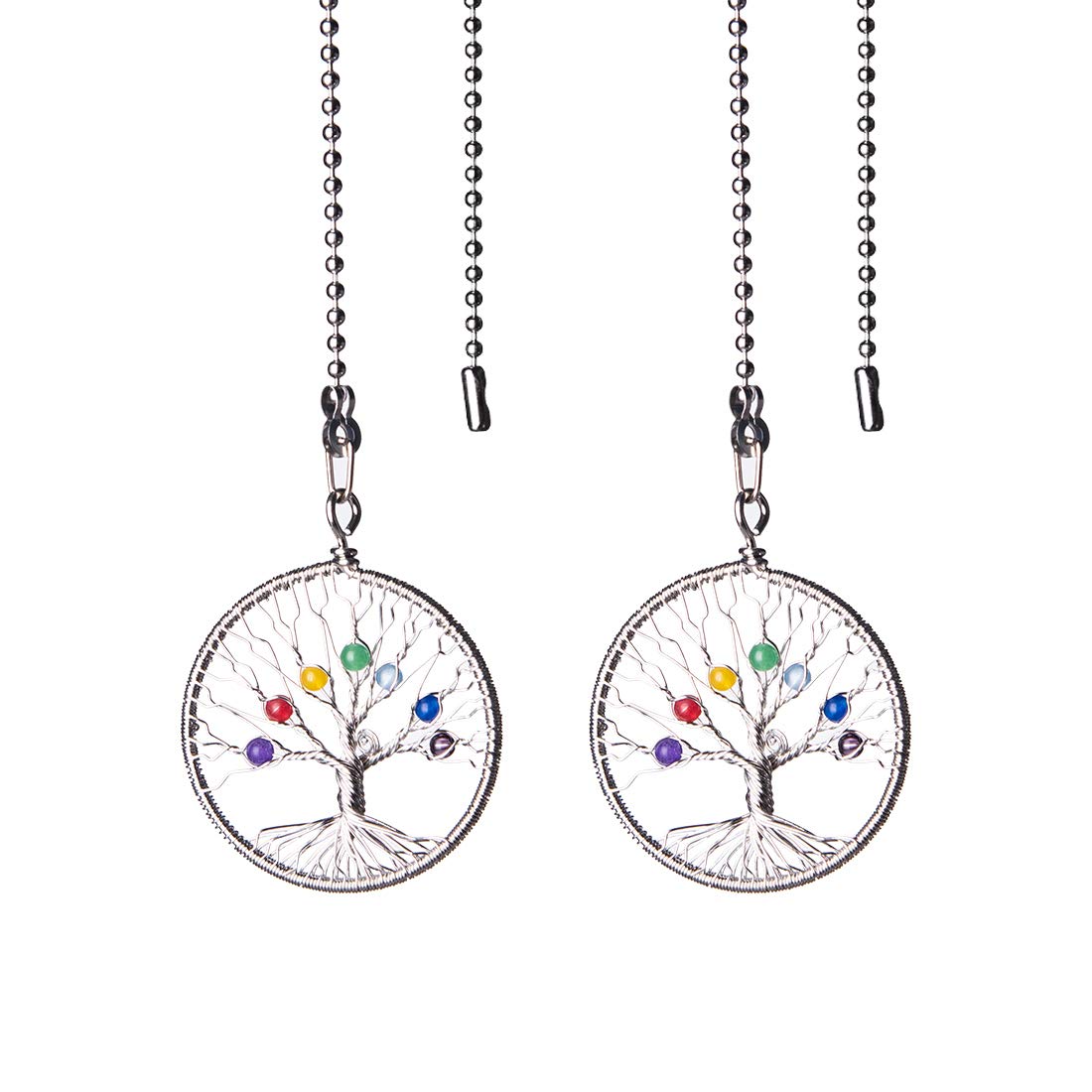 Longsheng Silver Tree of Life Fan Pull Chain - 2 Pack Replacement Extender for Ceiling Fan Light - Perfect for Home, Bedroom & Living Room Décor