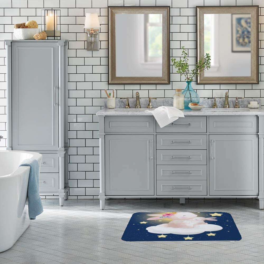 Kuizee Non-Slip Memory Foam Bath Mat - Super Absorbent Cloud-Shaped Rabbit Design Bathroom Rug (23.6x15.7 Inch) - Soft Floor Mat for Kids, Nursery, and Cozy Home Decor - Perfect for Bathrooms, Showers, and Bedside Use