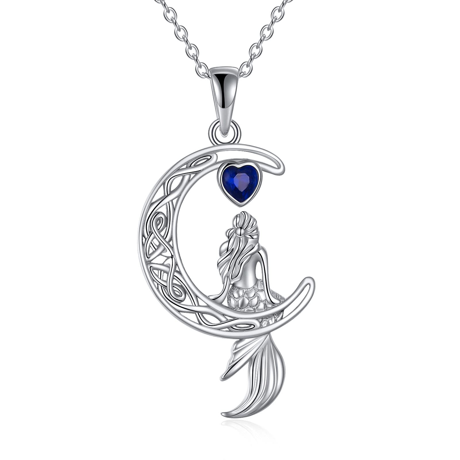 WINNICACA 925 Sterling Silver Mermaid Pendant Necklace for Women - Celtic Crescent Moon Jewelry Gift for Girls Birthday, Anniversary & Special Occasions | Perfect for Beach Parties, Mermaid-Themed Events & Romantic Gifts