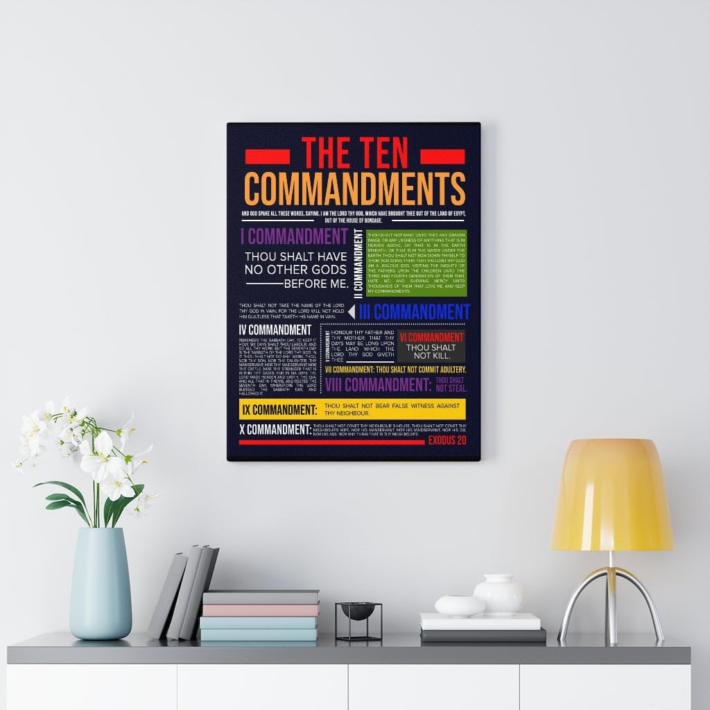 Bible Art Ten Commandments Canvas Print - Christian Home Decor & Religious Wall Art for Living Room, Bedroom, Church - Express Your Love with Inspirational Scripture Gifts