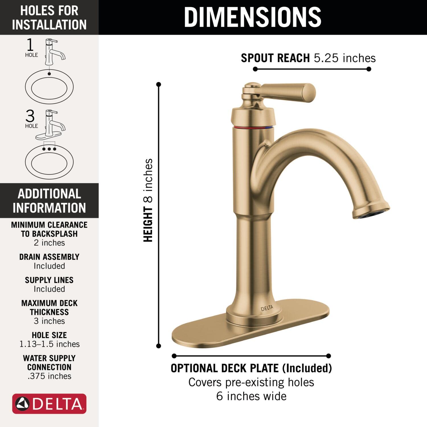 Delta 535-CZMPU-DST Saylor Single Handle Bathroom Faucet in Champagne Bronze - Diamond Seal Technology, Single Hole Mount, Includes Drain Assembly - Perfect for Modern Bathroom Vanities and Powder Rooms