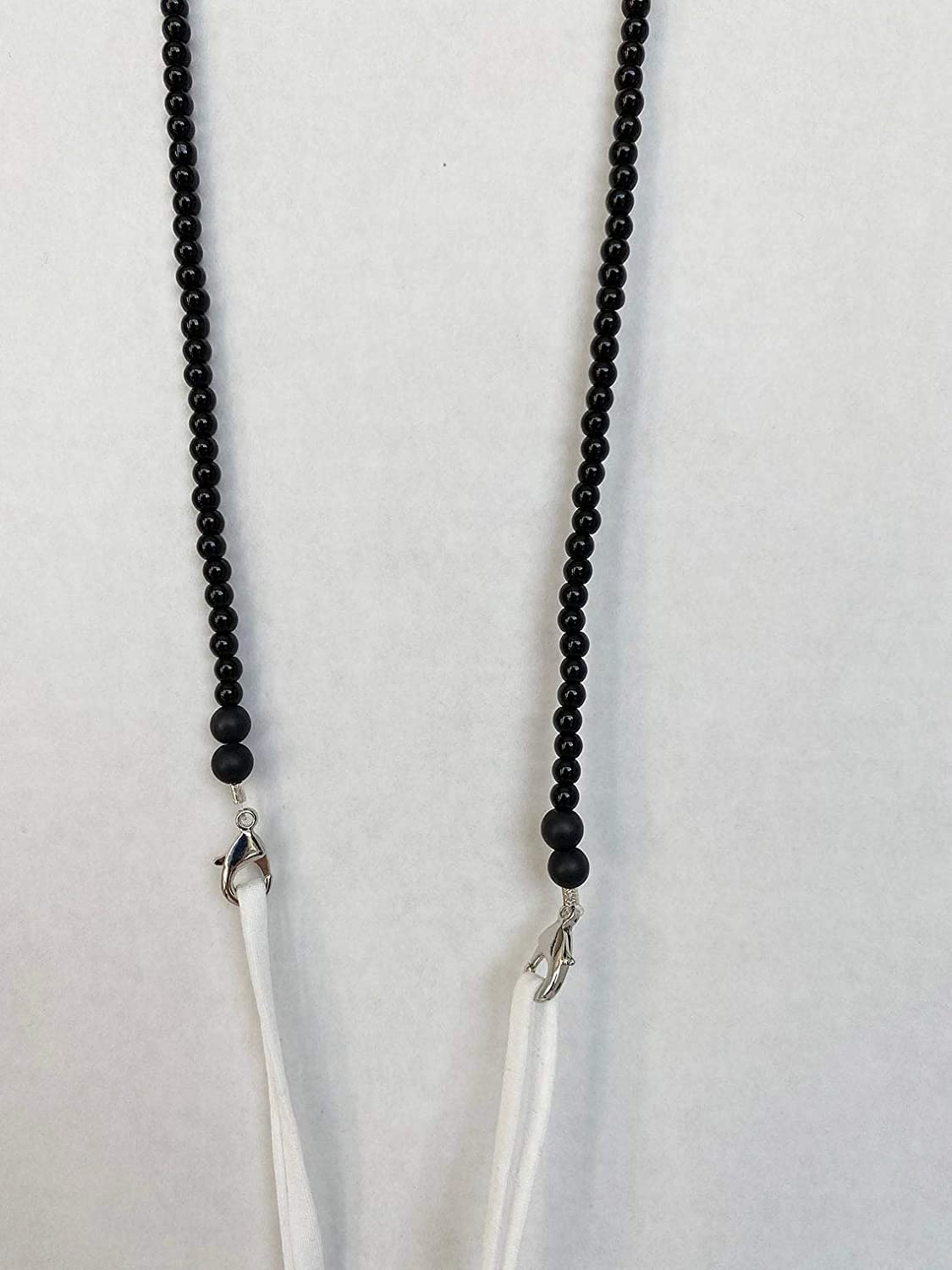 Black Onyx Beaded Mask Chain Lanyard for Women & Men - 24 Inch Adjustable Face Mask Holder with Manbhar Gems - Perfect for Work, School, Travel & Daily Use