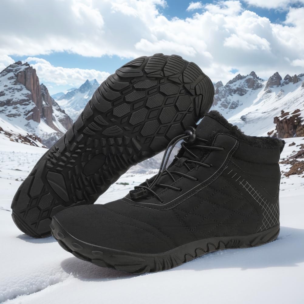 Women's & Men's Minimalist Barefoot Winter Hiking Shoes - Waterproof Suede Snow Boots with Wide Toe Box & Non-Slip Sole for Running, Walking & Outdoor Adventures | Perfect for Trail Hiking, Snowy Conditions & Everyday Wear