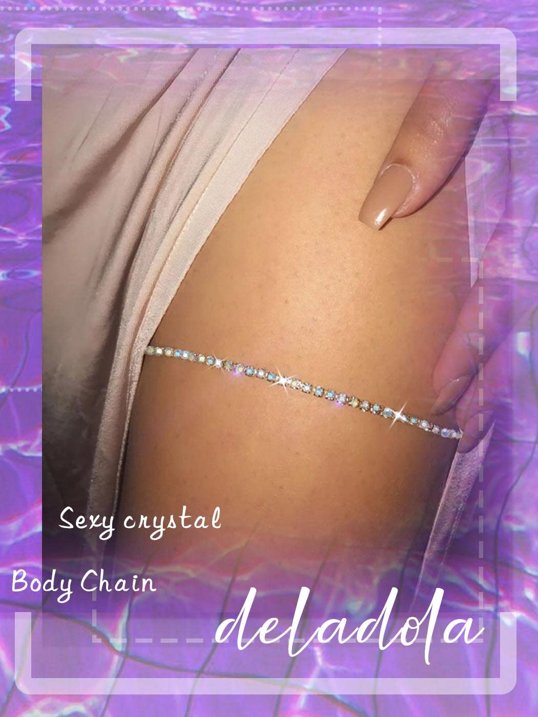 Deladola Crystal Leg Chain - Rhinestone Body Jewelry for Women | Sparkly Thigh Chain Accessory for Beach, Party & Festival Outfits | Fashionable & Elegant Body Chain for Summer & Special Occasions
