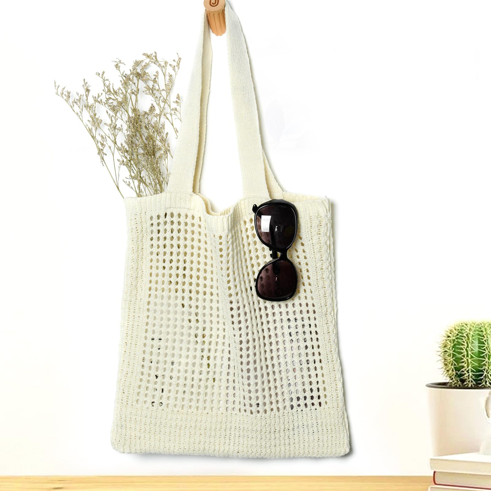 WantGor Crochet Bags for Women - Stylish Beach Mesh Tote Shoulder Bag, Foldable Casual Shopping & Travel Handbag - Perfect for Beach Outings, Grocery Shopping & Weekend Getaways