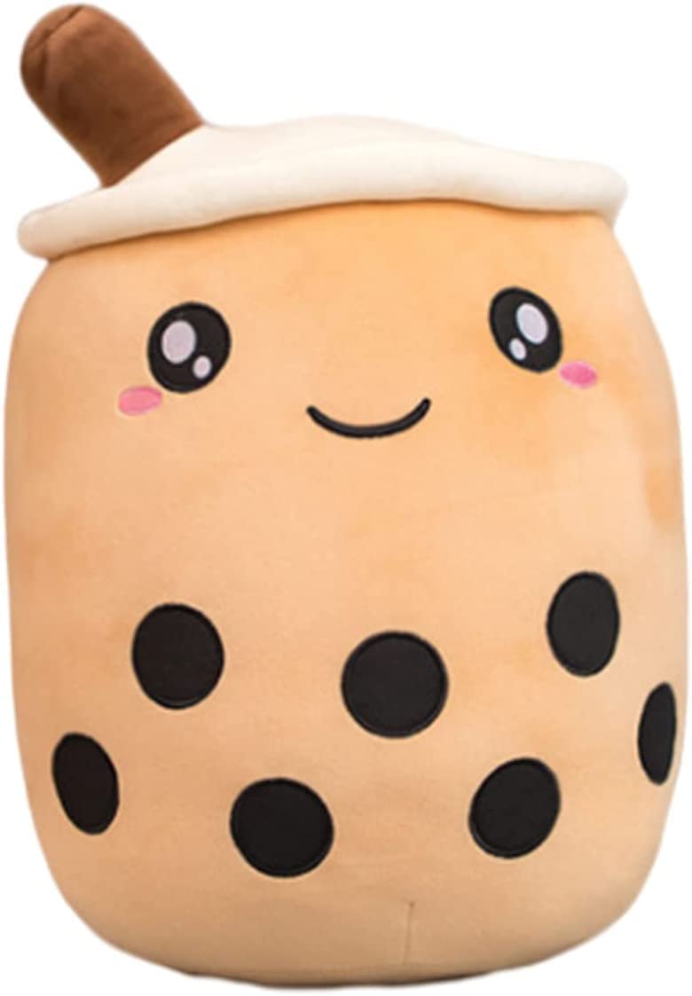 ILAHUI 13.7 Inch Brown Boba Tea Plush Stuffed Animal - Cute Bubble Tea Cup Pillow, Soft Hugging Plush Toy Gift for Kids & Adults (35cm, Milk Tea Color) - Perfect for Cuddling, Room Decor, and Anime Lovers