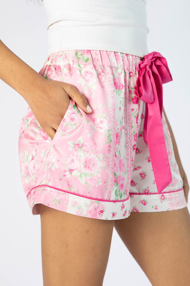 Pink Multi Floral Satin Pajama Shorts for Women - Soft & Comfortable Sleepwear for Summer Nights, Lounging & Vacation