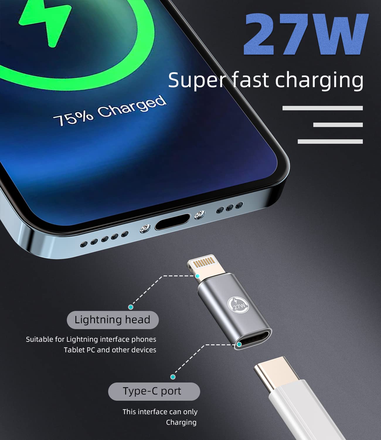 27W Fast Charger Adapter (3-Pack) - USB C to Lightning Converter Cable with Type-C Port - Compatible with iPhone 11/12/13/14 Pro Max/Mini/XS/SE/7/8/X/XR & iPad Air - Fast Charging & Data Sync - Perfect for Home, Office & Travel