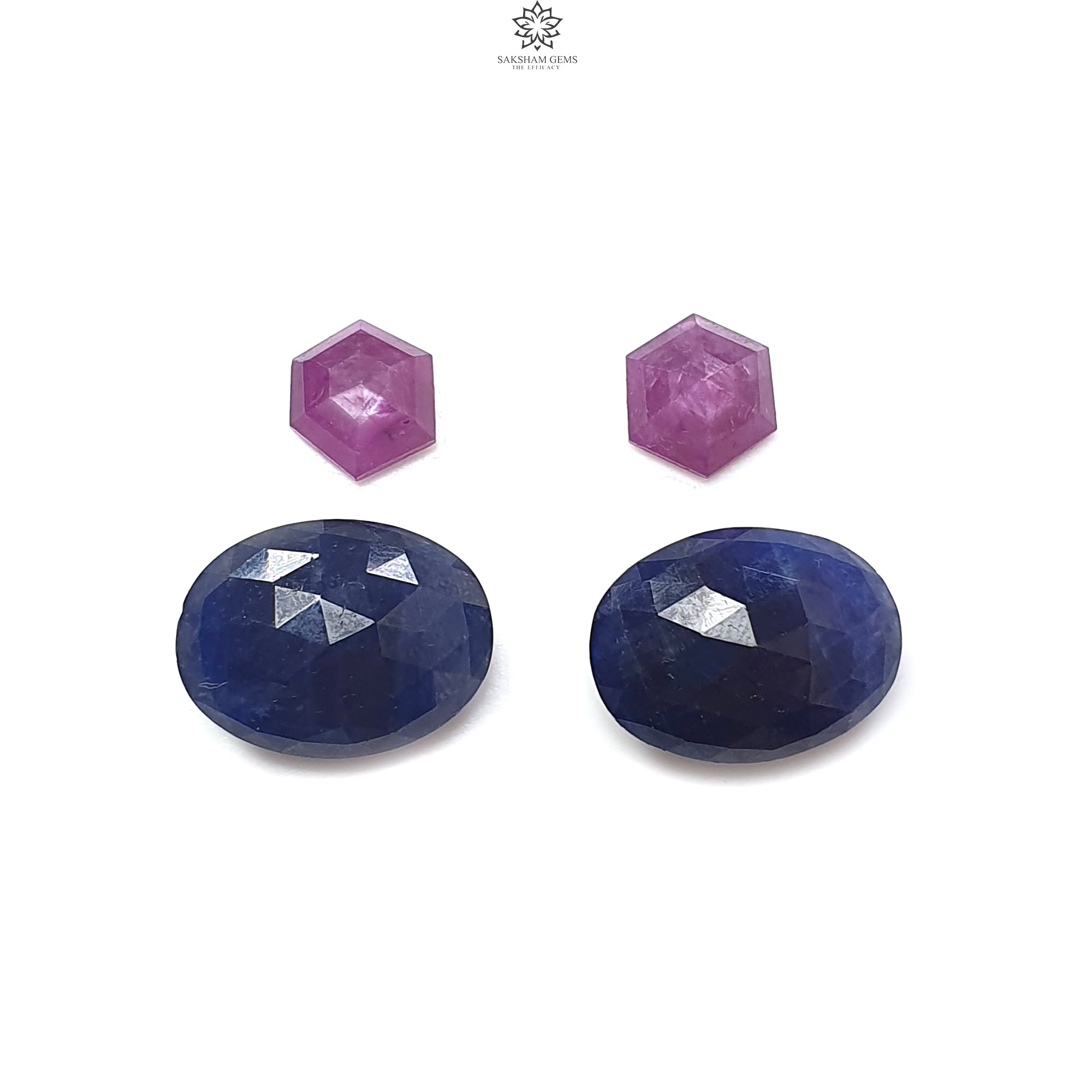 Natural Untreated Blue & Pink Sapphire Gemstone Rose Cut Slices - 4pc Oval & Fancy Shape Faceted Set for Jewelry Making, Engagement Rings & DIY Crafts