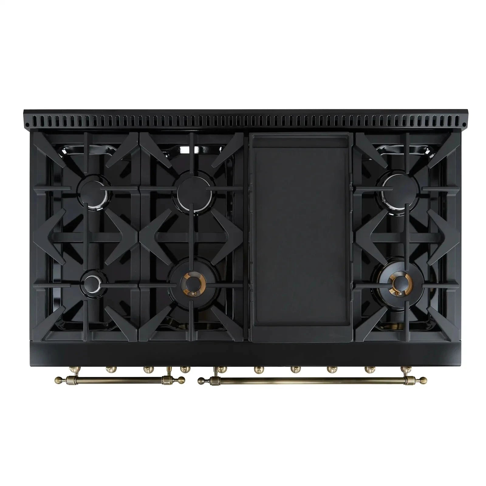 Forno Antico 48-Inch Professional Gas Range with 8 Burner Cooktop & Convection Oven - Black Finish with Antique Brass Trim (Model FFSGS6219 48BLK) - Perfect for Gourmet Kitchens and Restaurant-Style Cooking