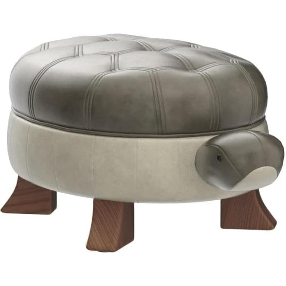 Premium Turtle-Shaped PU Leather Footstool Ottoman - Large Green Upholstered Pouf with Wood Base for Living Room, Bedroom & Sofa | Perfect for Relaxing, Extra Seating & Home Decor