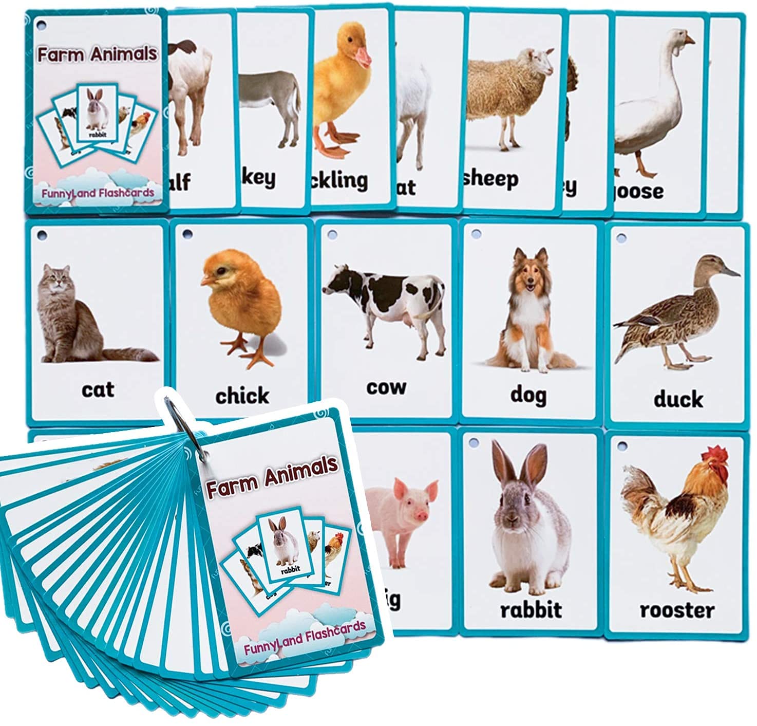HONTOUSIP 18 Farm Animal Flash Cards for Toddlers | Educational Learning Routine Card Game | Perfect for Kindergarten Kids | Great for Early Childhood Education & Homeschooling Activities