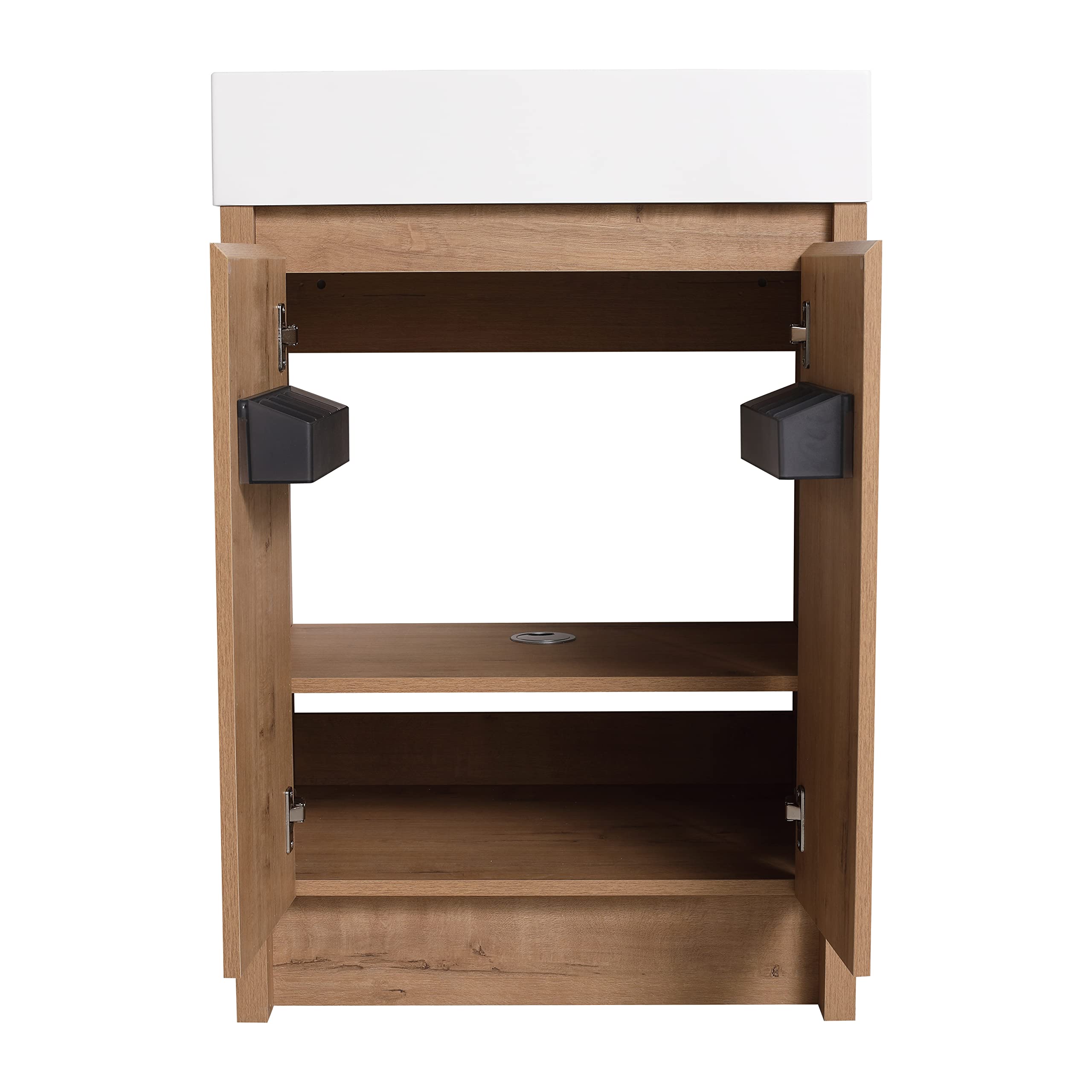 24 Inch Modern Freestanding Bathroom Vanity with Sink Combo, Soft Close Doors & Adjustable Shelf - Floor-Mounted Storage Cabinet with Top Basin in Brown | Perfect for Small Bathrooms, Powder Rooms & Home Renovations