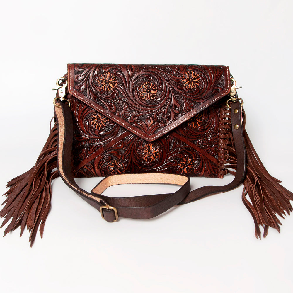 American Darling ADBGA121 Genuine Leather Women's Western Handbag - Hand Tooled Envelope Purse for Cowgirl Style, Rodeo Events & Country Fashion Accessories