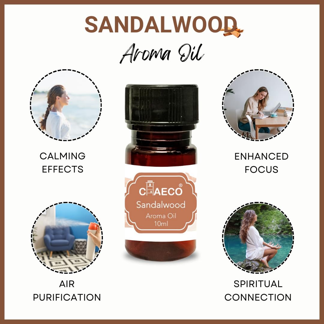 CHAECO Essential Oil Diffuser Set - 6 Pack (10ml Each) with Lavender, Lemongrass, Rose, Fresh Lime, Sandalwood & Jasmine Scents - Aromatherapy Oil for Home, Office, Spa & Yoga Relaxation