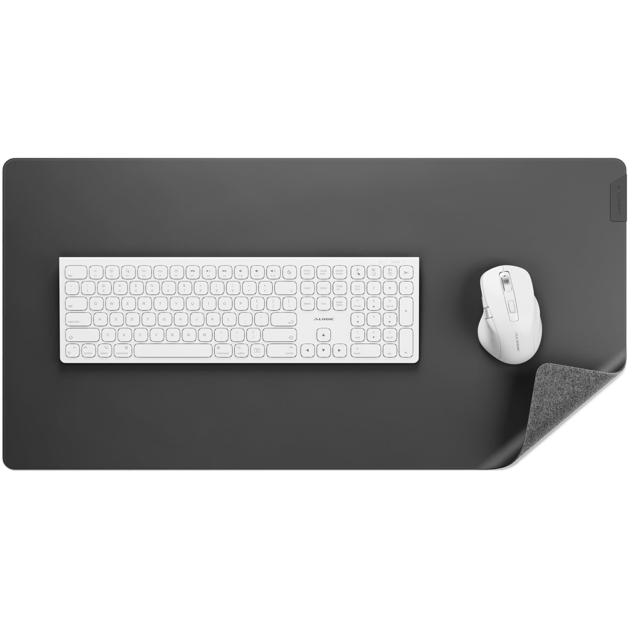 Premium Alogic Duo Reversible Desk Mat - Dark Grey/Black Felt & Vegan Leather - Perfect for Home Office, Gaming & Workspace Protection