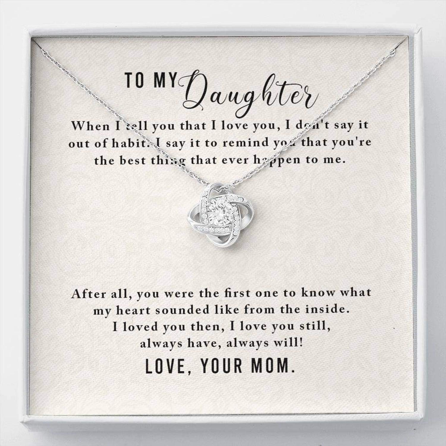 Personalized Love Knot Necklace for Daughter - Valentines Birthday Christmas Gift with Card - Perfect for Weddings & Special Occasions