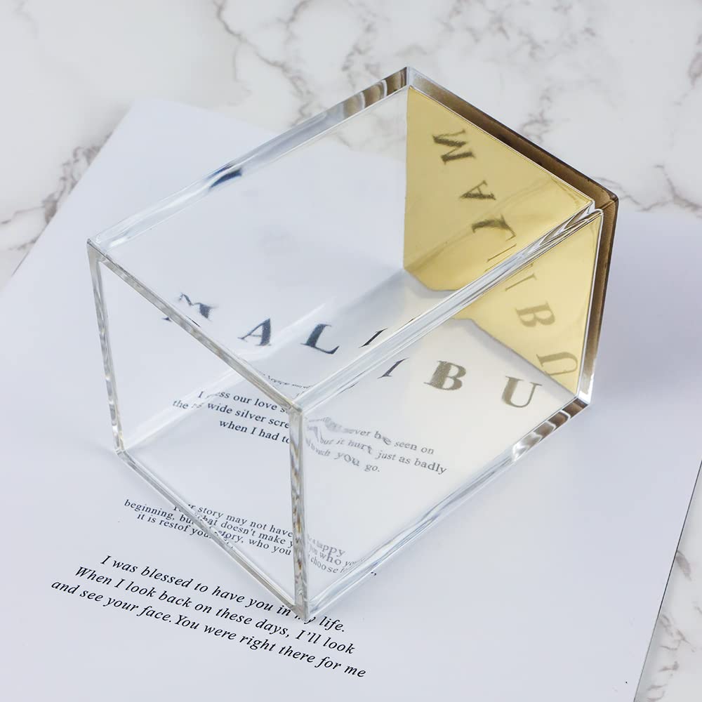 Clear Acrylic Pencil Pen Holder with Gold Base - Modern Desk Organizer for Office, Makeup Brushes & Stationery | Perfect for Home Office, Vanity Table & Workstation Storage