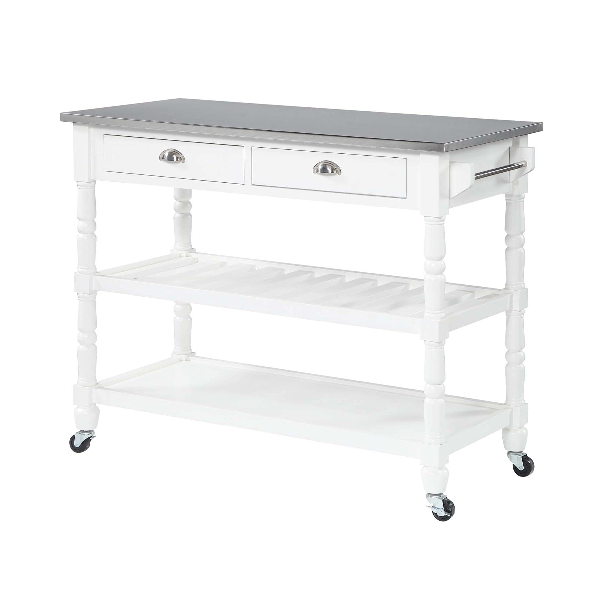 Ergode French Country 3-Tier Stainless Steel Kitchen Cart with Drawers - Rolling Utility Cart for Small Kitchen, Dining Room & Pantry Organization
