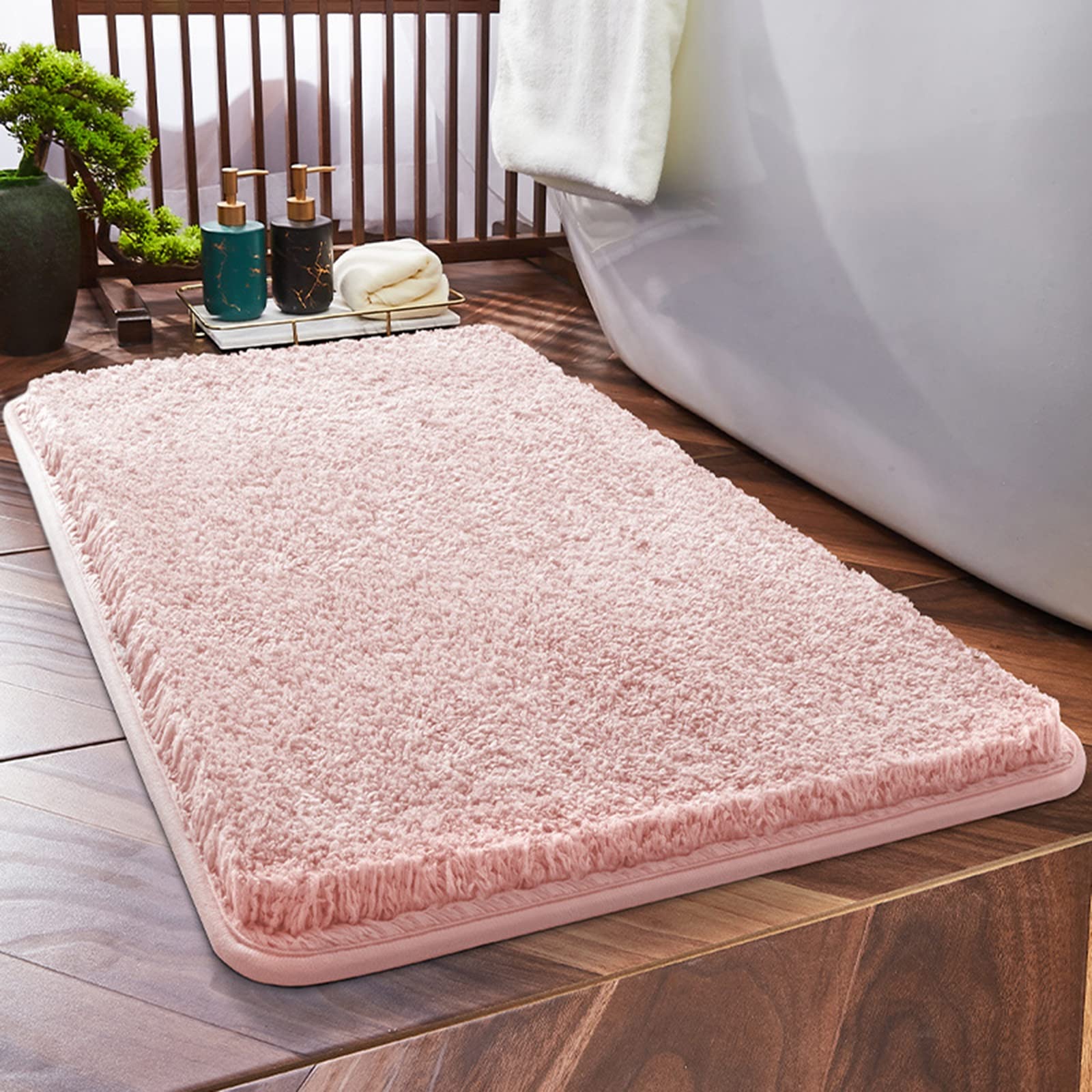 Non-Slip Extra Large Bath Mat - Super Absorbent Machine-Washable Shower Rug with Anti-Skid Backing, 40x60cm Pink Bathroom Mat for Tub, Shower, Living Room & Bedroom - Perfect for Wet Floors & Cozy Home Decor