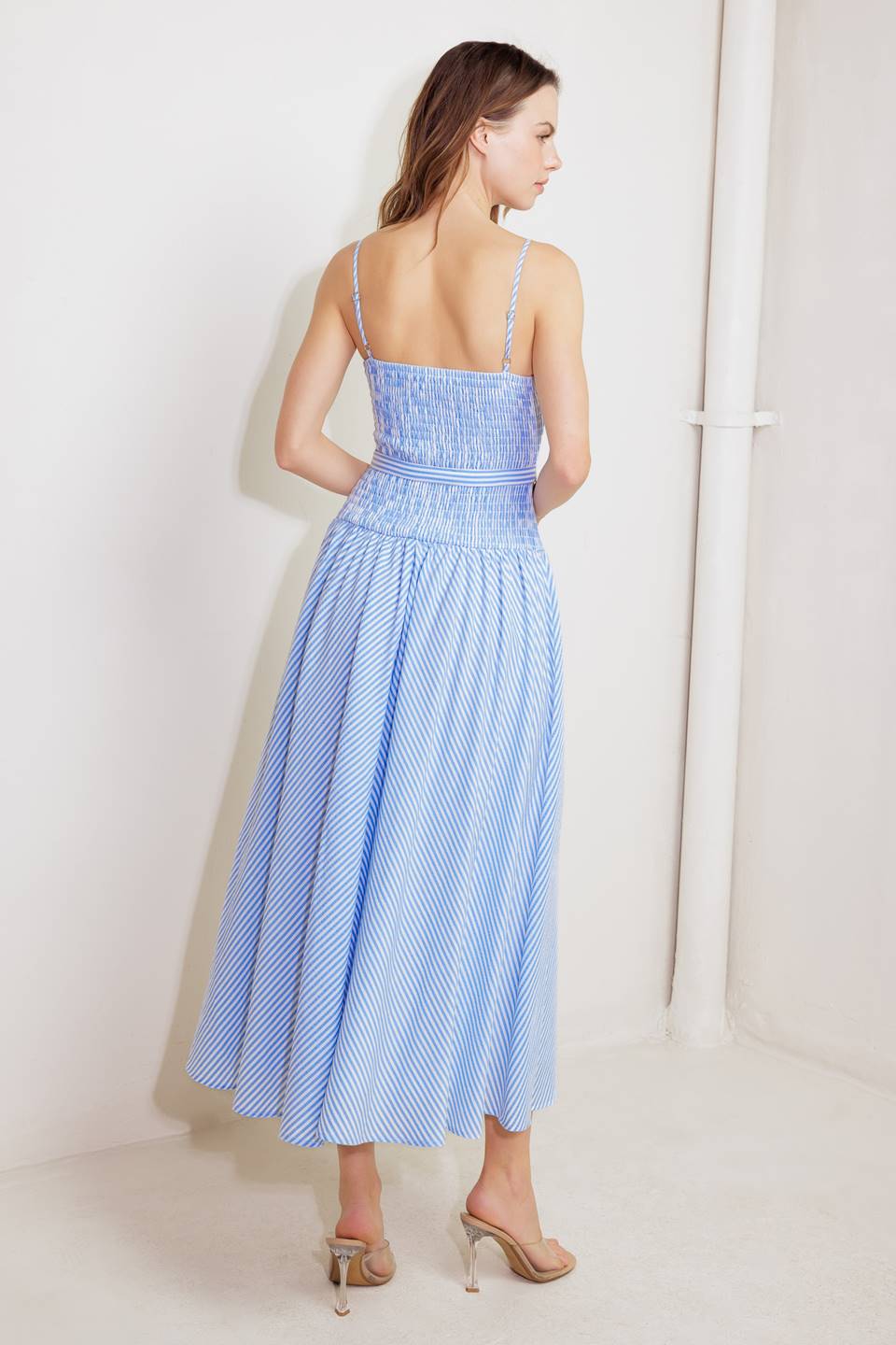 JOURNI Women's Striped Midi Dress - Blue & White Casual Summer Dress for Beach, Vacation & Everyday Wear