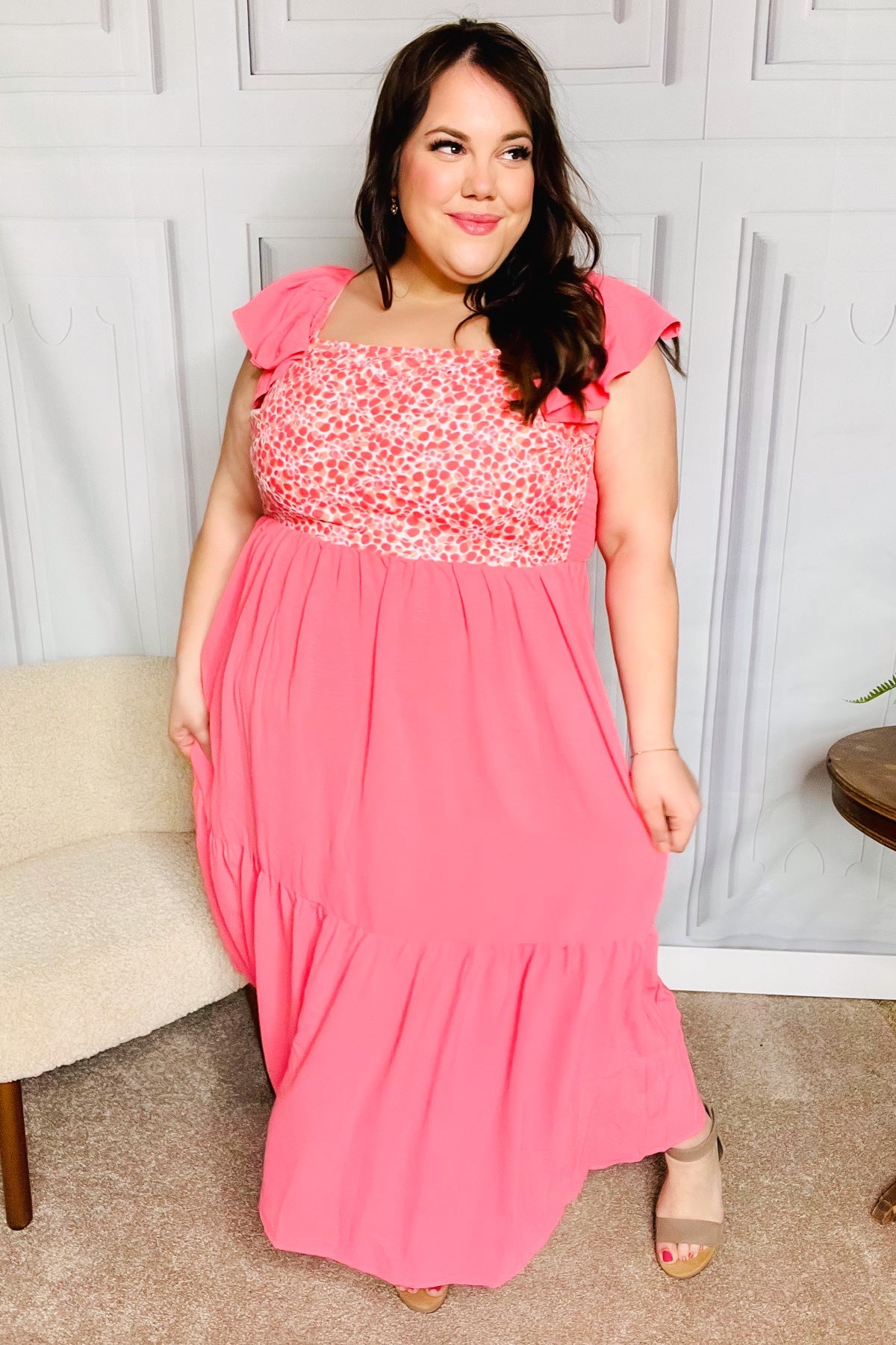 Elegant Coral Floral Embroidery Maxi Dress for Women - Perfect for Beach Vacations, Summer Parties & Boho Weddings