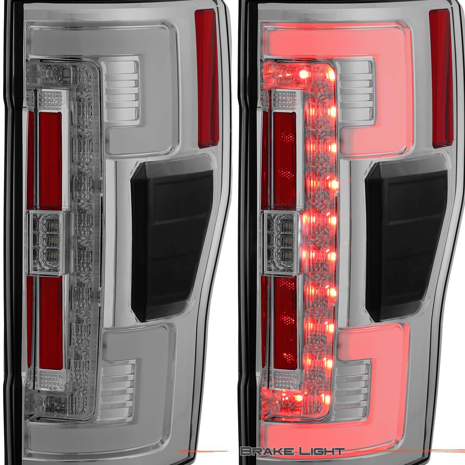 AKKON Full LED Tube Bar Chrome Tail Lights Brake Lamp Pair for 2017-2019 Ford F250 F350 Super Duty - Left & Right Replacement - Enhance Visibility & Style for Night Driving & Off-Road Adventures