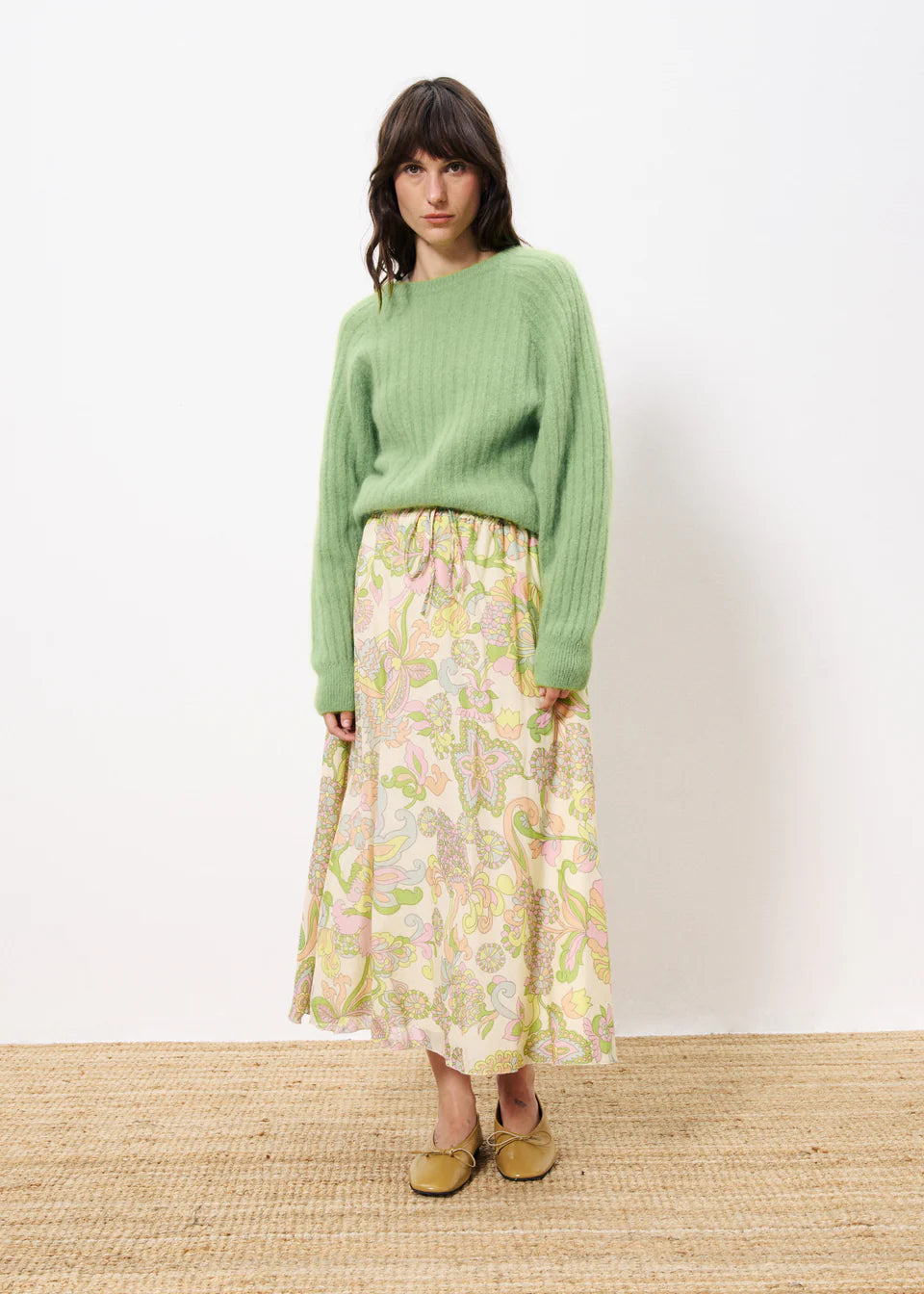 Indrany Women's Midi Skirt - Flowy A-Line Skirt in Beige & Pastel Colors | Perfect for Office Wear, Casual Outfits & Spring Summer Fashion