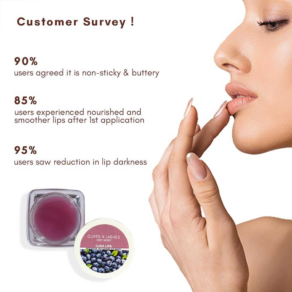 Cuffs N Lashes Lush Lips Intensive Recovery Mask - Very Berry | Overnight Lip Repair Mask for Dry, Chapped Lips | Paraben-Free, Enriched with Vitamin E, Shea Butter & Castor Seed Oil | Perfect for Winter Care & Nighttime Hydration